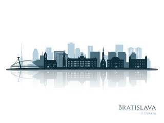 Bratislava skyline silhouette with reflection. Landscape Bratislava, Slovakia. Vector illustration.