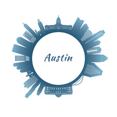 Fototapeta premium Austin skyline with colorful buildings. Circular style. Stock vector illustration.