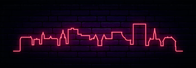 Red neon skyline of Cluj-Napoca. Bright Cluj-Napoca, Romania long banner. Vector illustration.