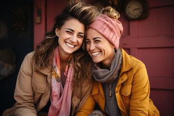Fototapeta premium Generative ai illustration of Lesbian couple having tender moments outdoor