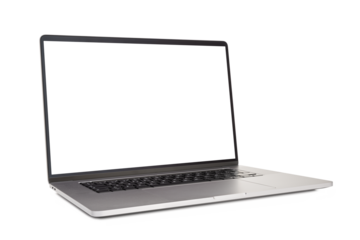 Modern laptop with transparent screen isolated on transparent background. Template mock up