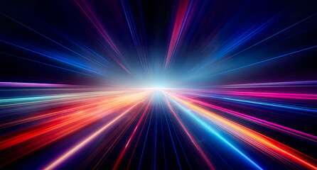 Glowing information highway, data computing, digital data flow on road with motion blur, fast speed transfer Concept of future digital transformation, innovation and agility. Optical cable.