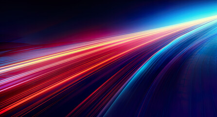 Glowing information highway, data computing, digital data flow on road with motion blur, fast speed transfer Concept of future digital transformation, innovation and agility. Optical cable.