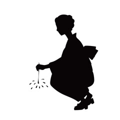 線香花火をする浴衣女性　シルエット