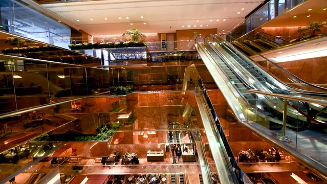 NEW YORK CITY, USA - DECEMBER 7, 2018: Interior of Trump Tower with tourists and locals