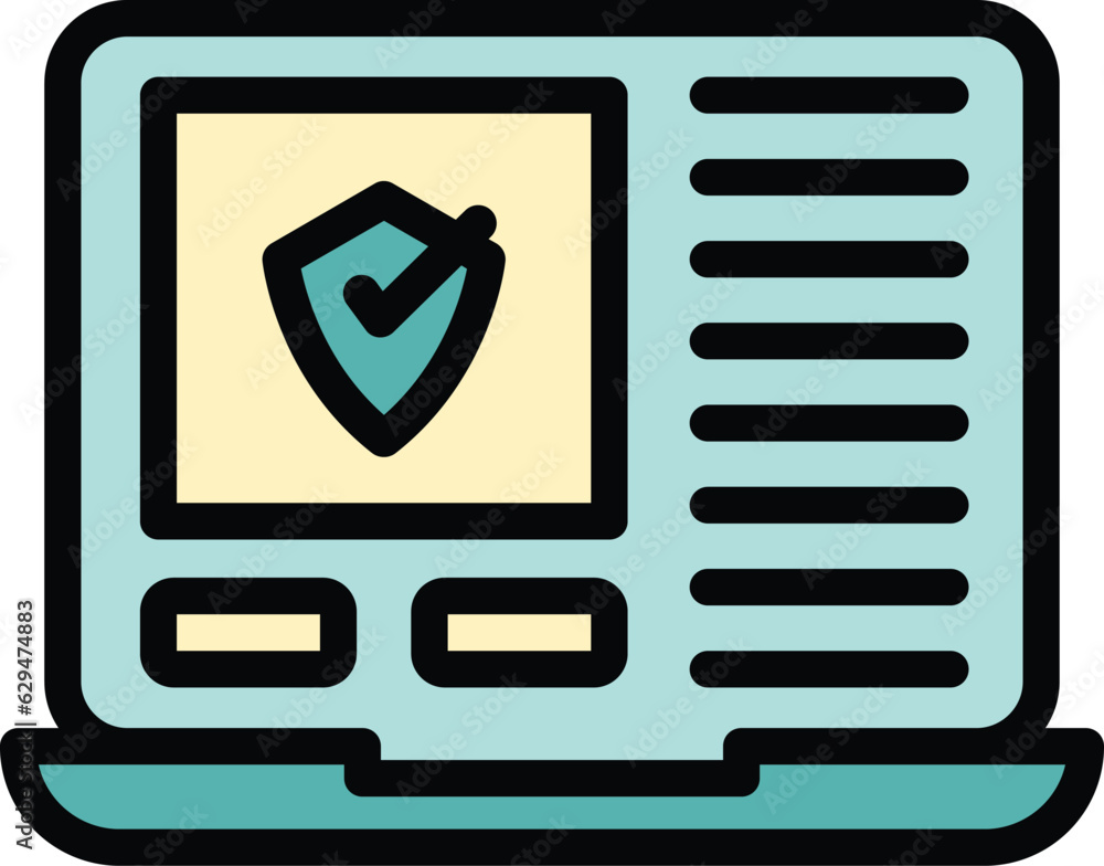 Poster laptop secure login icon outline vector. online user. new password color flat