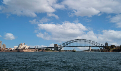 Naklejka na ściany i meble Skyline, bridge and Opera House city of Sydney Australia. 