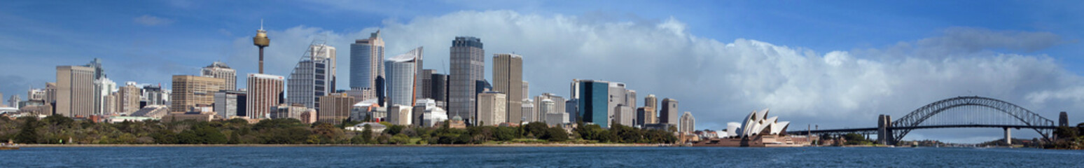 Skyline, harbour bridge and Opera House city of Sydney Australia. Panorama. 