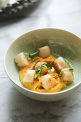 Roasted scallops with pumpkin puree