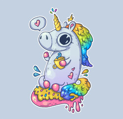 Rainbow Unicorn. Cartoon vector character. Trendy style. Vector illustration.