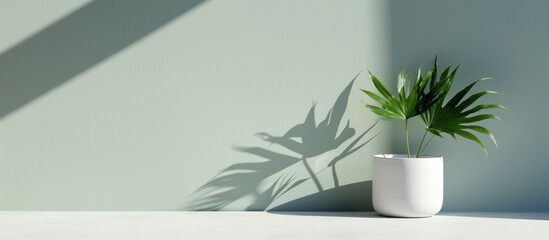 Green and White Pot with Lush Plants Against a Vibrant Green Wall, Copy Space, Generative AI