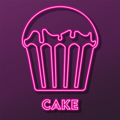 cake, dessert, sweet, cupcake, neon, night, signboard, light, sticker, electricity, illuminated, colorful, bright, led, electric, glow, icon