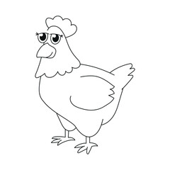 Hen, rooster, chicken. Outline illustration