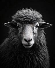 Naklejka premium Beautiful black and white portrait of a sheep.