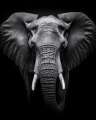 Beautiful black and white portrait of an African elephant