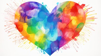 a heart made of rainbow colors painted with watercolors