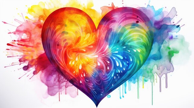 a heart made of rainbow colors painted with watercolors