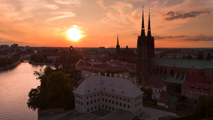 View of the cathedral island at sunset, Wroclaw. - 629477672