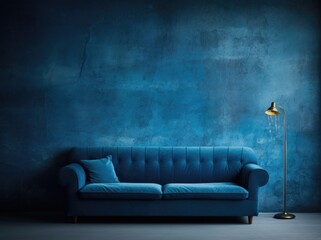 blue sofa in the room