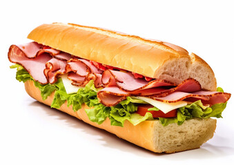 Healthy ham sandwich with tomato and lettuce on white.Macro.AI Generative