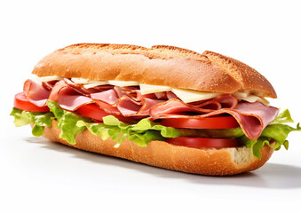 Sandwich with ham and cheese on white background.Macro.AI Generative