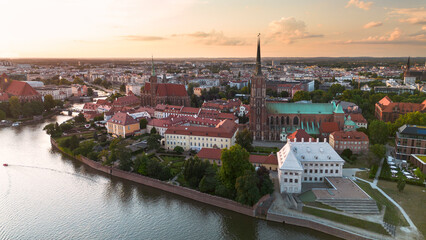 View of the cathedral island at sunset, Wroclaw. - 629478828