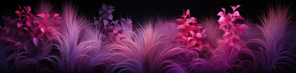 purple grass growing in the dark, dark pink, contrasting background, light crimson, photorealistic compositions