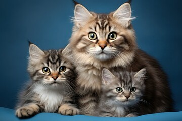 Fototapeta na wymiar portrait of a cat with two kittens
