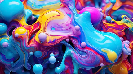 Keuken foto achterwand Fractale golven Liquid paint psychedelic swirls. Trippy abstract acrylic background. Generative AI