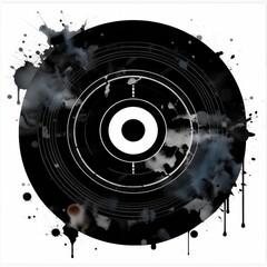 Watercolor Grunge vinyl record on white background, AI generated