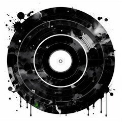 Watercolor Grunge vinyl record on white background, AI generated