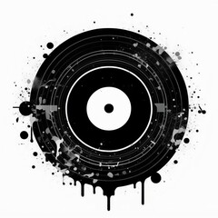 Watercolor Grunge vinyl record on white background, AI generated