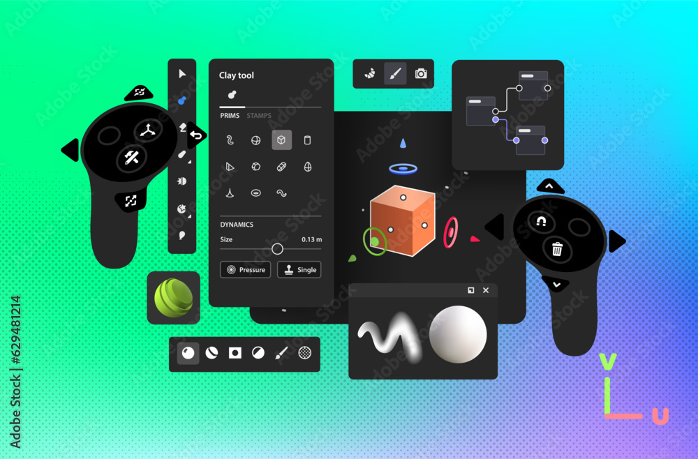 Poster app for 3d professionals. program interface for 3d texturing. vector illustration.