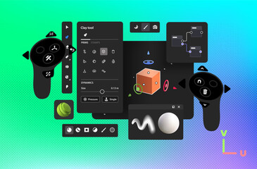 App for 3D professionals. Program Interface for 3d Texturing. Vector illustration.