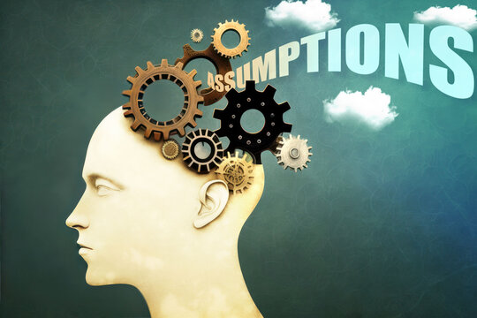 Assumptions that occupies human mind. Concept of Assumptions that comes out from the mind and take on a concrete form, having its own existence in the world, Generative AI,3d illustration
