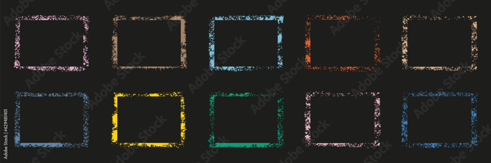 Poster frame rough texture black set. blank retro frame. grunge border collection. rectangle paint spray. a