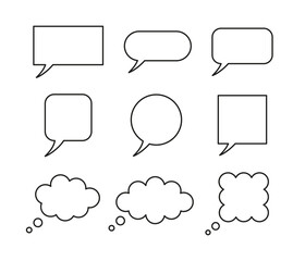 Set of linear geometric bubbles for speech, thoughts, dialogue, chat, messages. Vector illustration dialogue symbol isolated on white background.