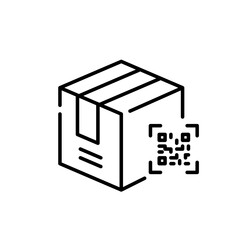Shipment box with qr-code. Identification tracking code on a parcel. Pixel perfect, editable stroke icon