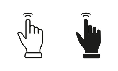 Double Tap Gesture, Hand Cursor of Computer Mouse Line and Silhouette Black Icon Set. Pointer Finger Pictogram. Click, Double Press, Touch, Point Sign Collection. Isolated Vector Illustration
