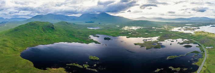 Lochan na h-Achlaise and Mountains around Buachaille Etive Mòr from a drone, River Coupall, Glen Etive and River Etive, Highlands, Scotland, UK © Maciej Olszewski