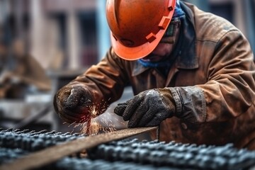 Professional construction worker working on a construction site. 