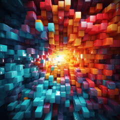 Abstract square background, neon shiny cubes. Background for the site. AI generative.