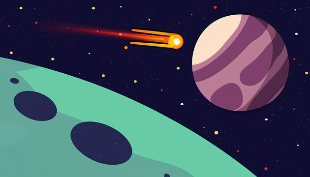 Space galaxy vector planet cartoon background. Fantasy cosmos universe illustration with moon