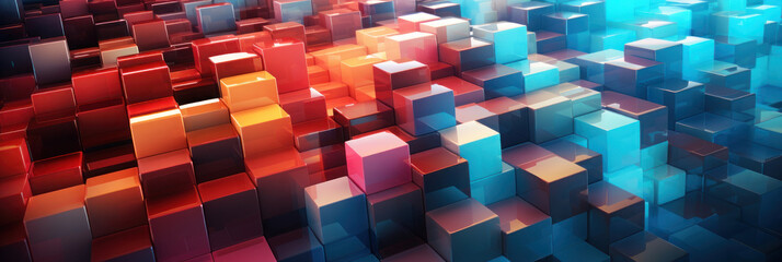 Banner. Abstract background, multicolored smooth cubes. Background for the site, advertising. AI generative