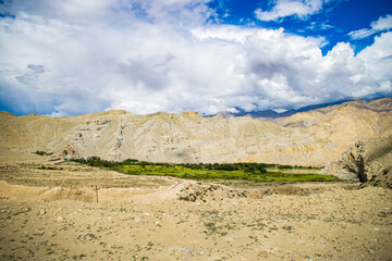 Breathtaking Landscape of Upper Mustang Desert Landscape alongside Kaligandaki River in Nepal