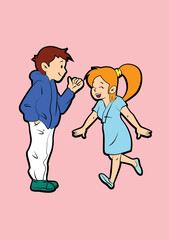 Love tenderness and romantic feelings concept. Young loving smiling couple boy and girl standing hugging embracing each other feeling in love illustration 