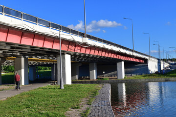 Automobile bridge across the river Skhodnya to Zelenograd in Moscow, Russia