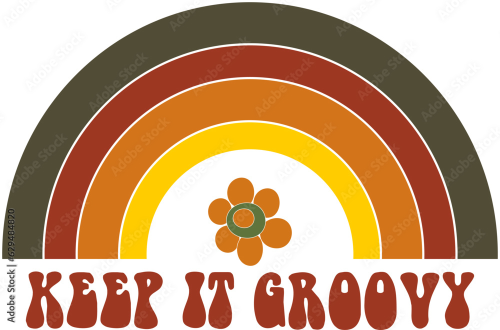 Fototapete groovy lettering keep it groovy. retro slogan in rectangular shape. trendy groovy print design for p