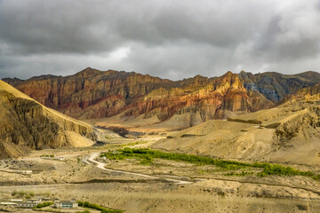 Breathtaking Landscape of Upper Mustang Desert Landscape alongside Kaligandaki River in Nepal