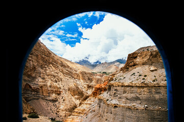 Beautiful Desert Landscape View from the Window of a Truck in Upper Mustang of Himalayas in Nepal